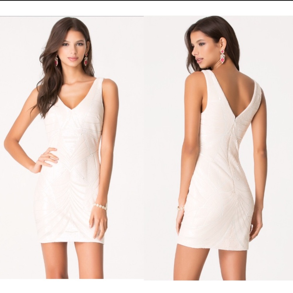 Bebe Double V neck Sequined Bodycon Party Dress